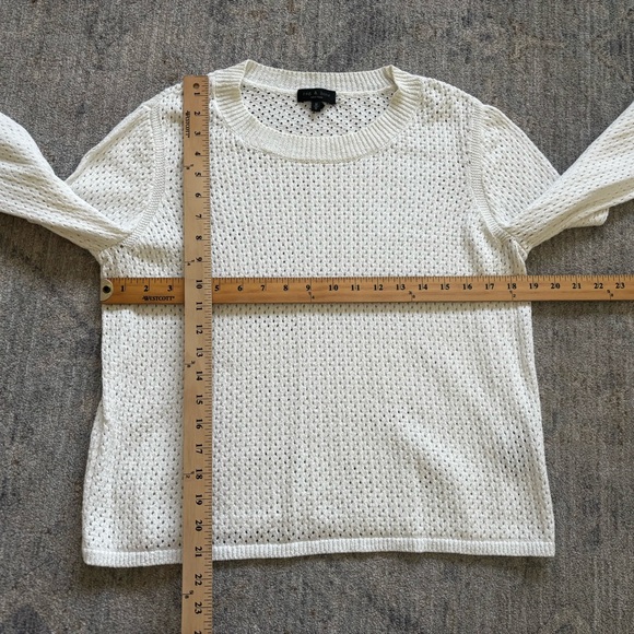 RAG & BONE White Crew Neck Sweater with Perforated/Open Knit Texture Trendy Chic - Picture 5 of 7
